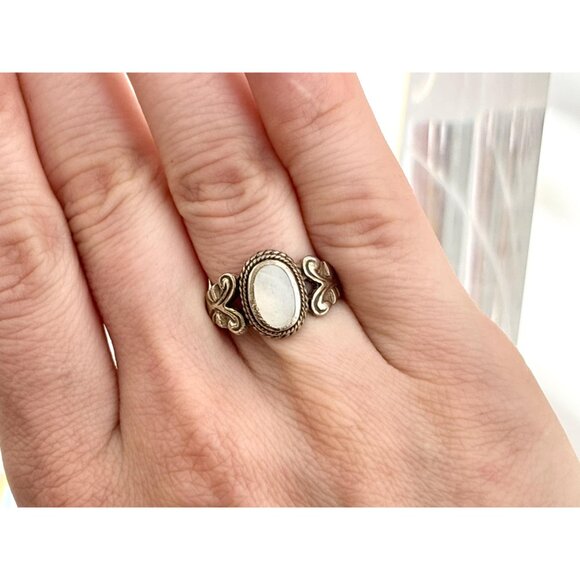 Thai Made Mother of Pearl Modernist 925 Sterling Silver Vintage Ring - sz 6.25 - Picture 10 of 12